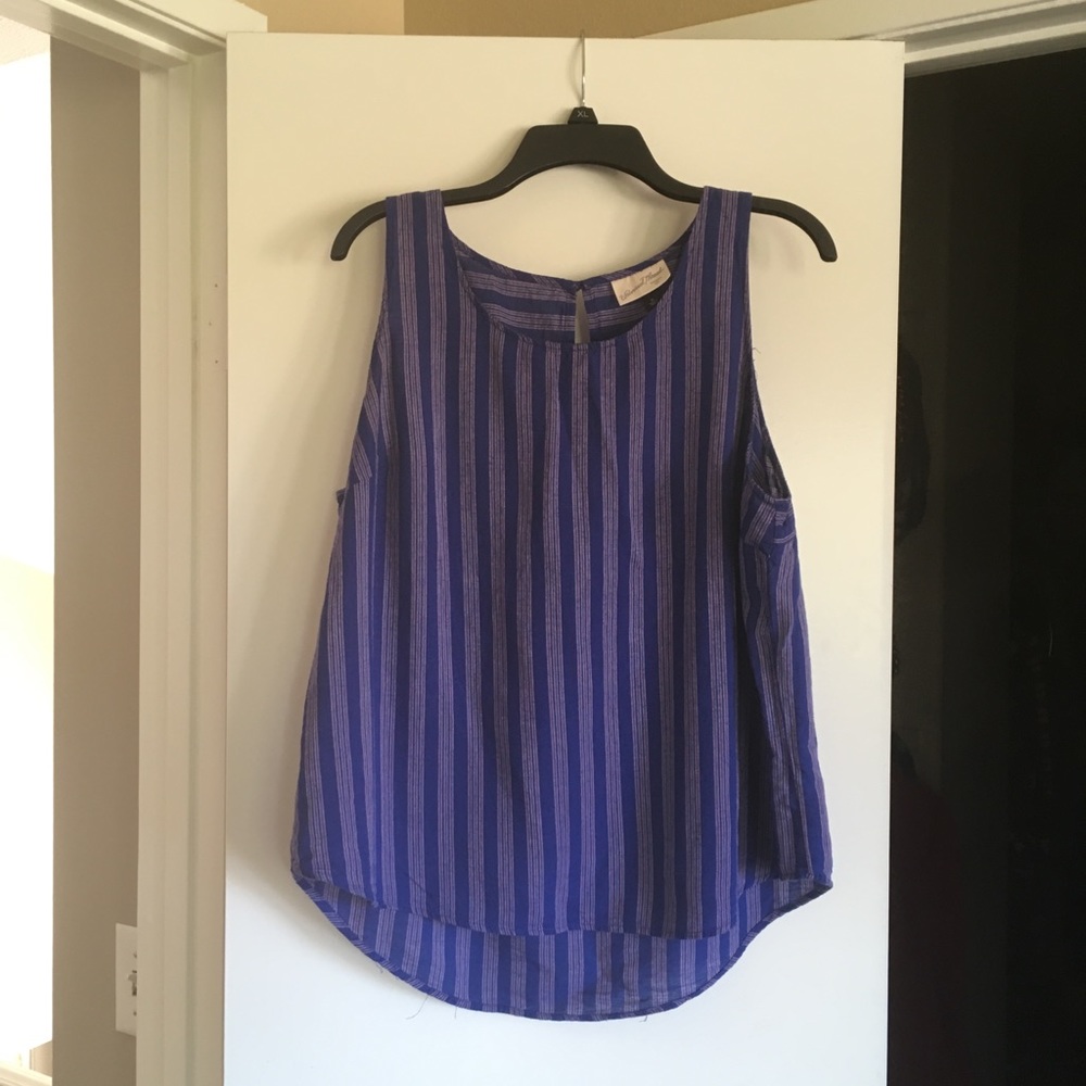 Blue striped linen tank